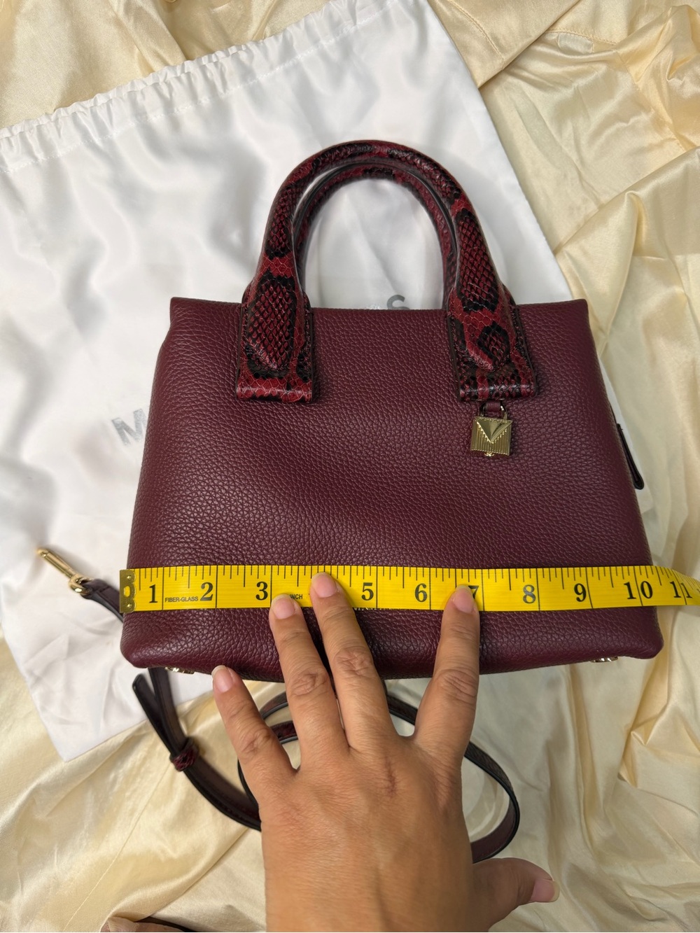 Michael Kors Rollins Small Snake-Embossed Leather Satchel Color Oxblood Burgundy - Picture 5 of 16
